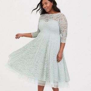 Elegant Lace A-Line Dress in Light Blue